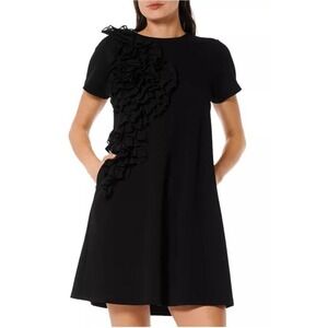 Gracia Floral Appliqué Short Sleeves Dress Black Women's Size M